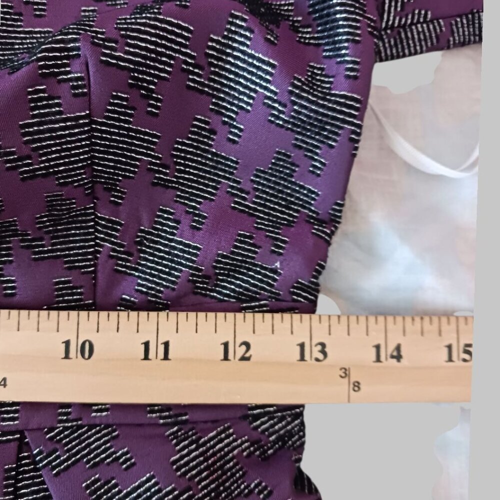 2B Rych One-Shoulder Plum Metallic Jacquard Mini Dress Polyester Blend Sz 0 - Picture 6 of 16